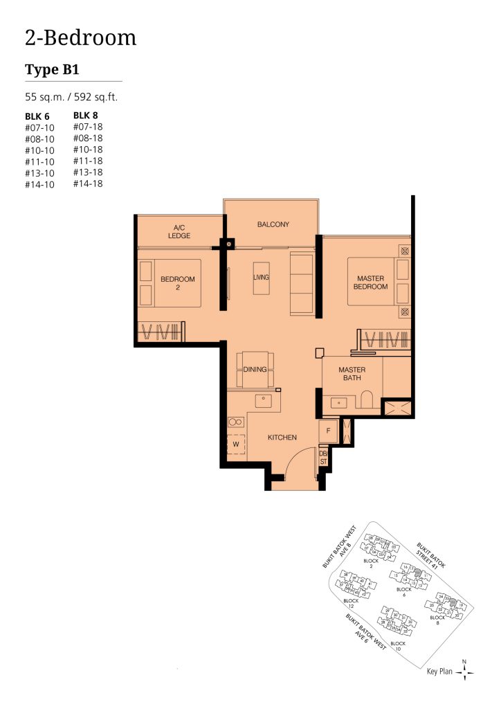Le Quest 2 Bedroom floor plan Type 2BR, 592 sqft, Bukit Batok, Singapore
