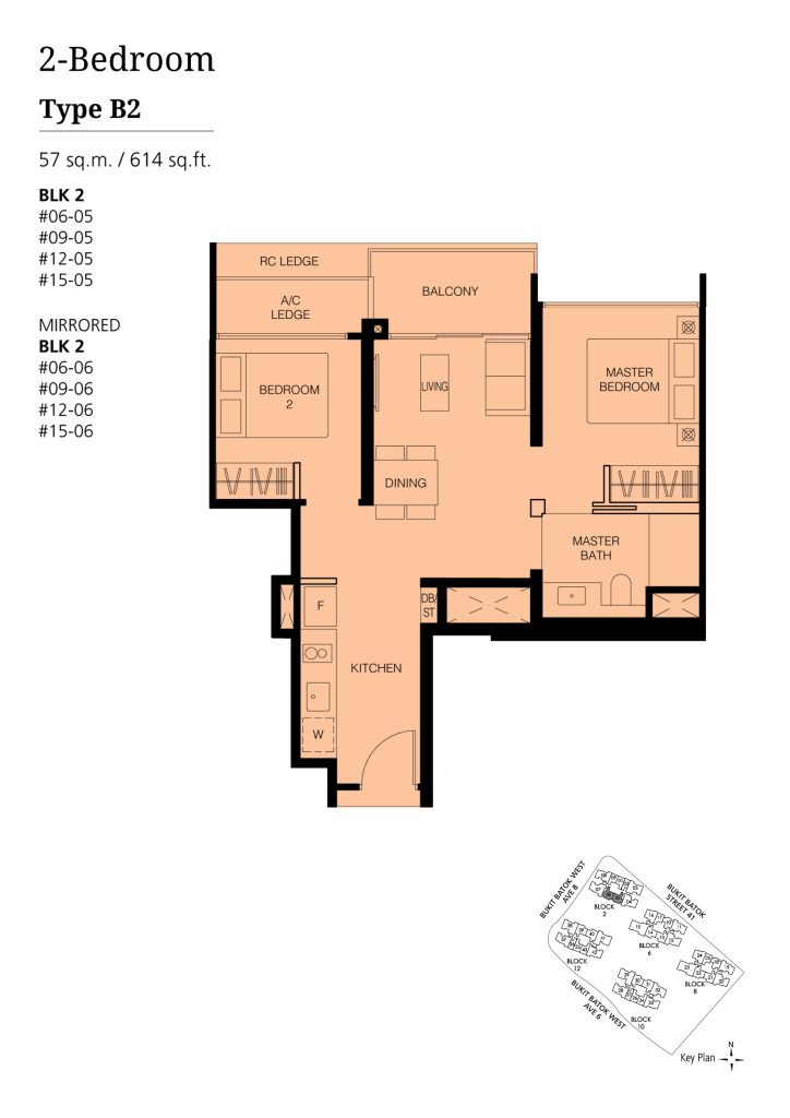Le Quest 2 Bedroom floor plan Type 2BR, 614 sqft, Bukit Batok, Singapore