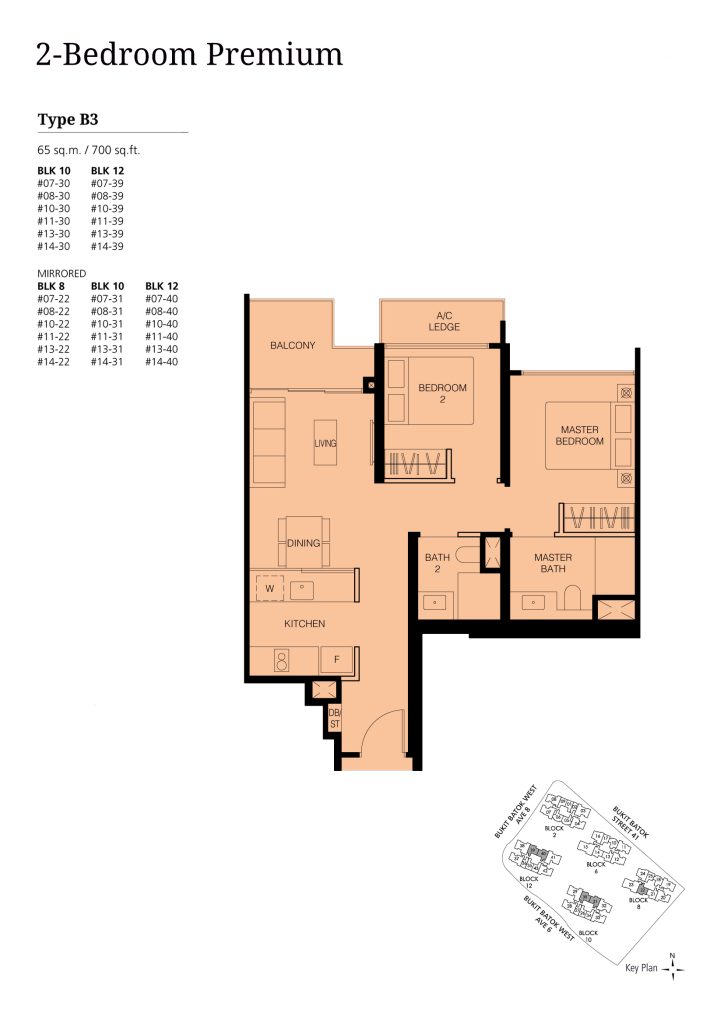 Le Quest floor plan Type 2B2B, 700 sqft, Bukit Batok, Singapore