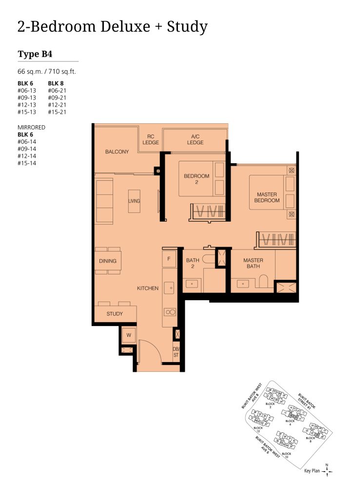 Le Quest 2 Bedroom floor plan Type 2BRS, 710 sqft, Bukit Batok, Singapore