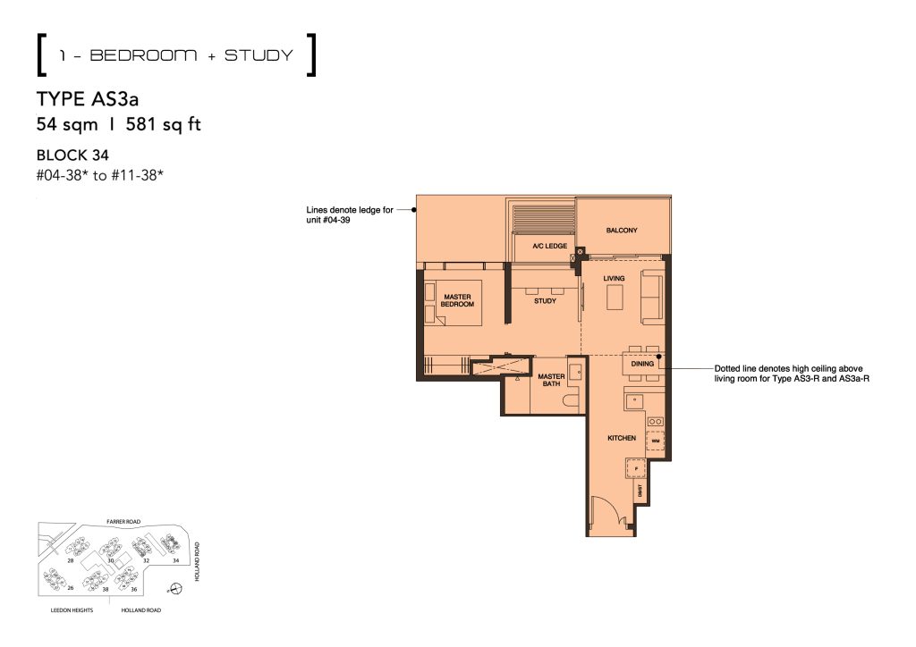 Leedon Green floor plan Type AS3, 581 sqft, Bukit Timah, Singapore