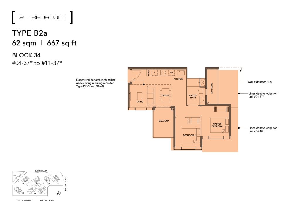 Leedon Green floor plan Type B2, 667 sqft, Bukit Timah, Singapore