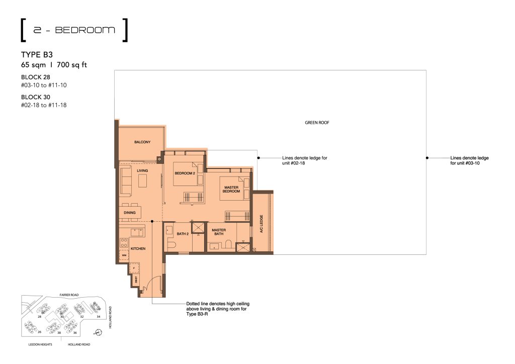 Leedon Green floor plan Type B3, 700 sqft, Bukit Timah, Singapore