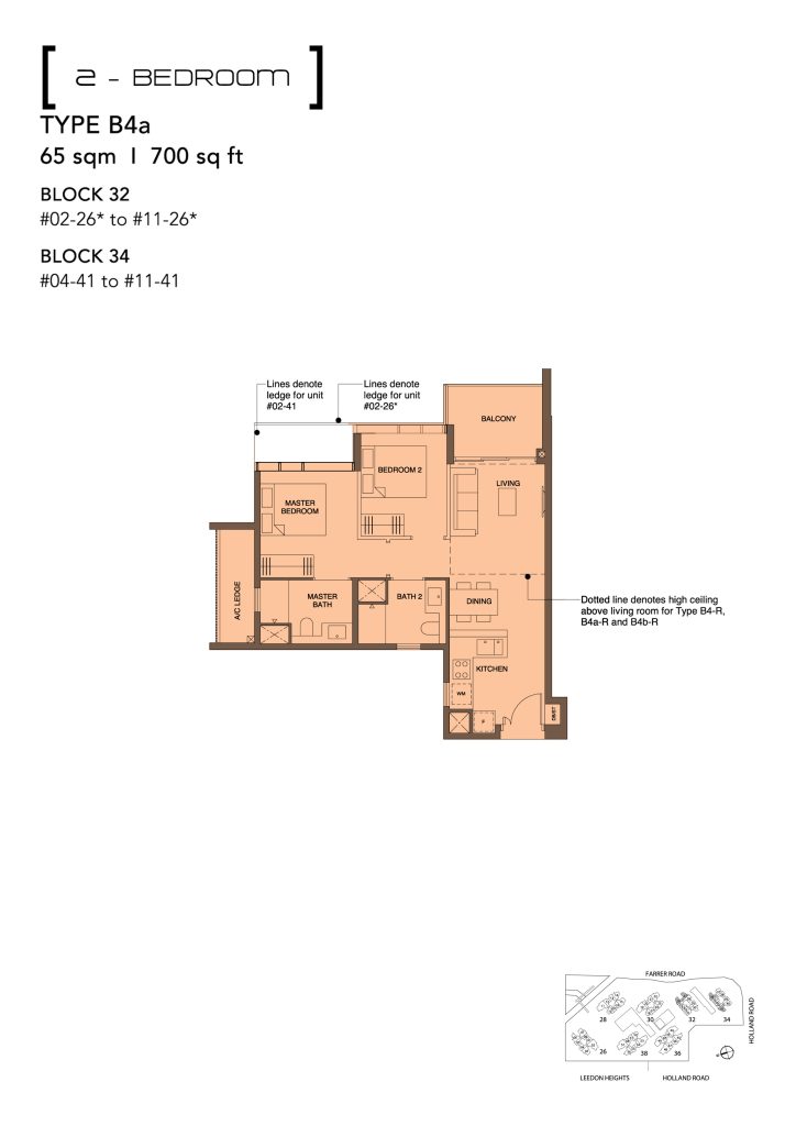 Leedon Green floor plan Type B4, 700 sqft, Bukit Timah, Singapore