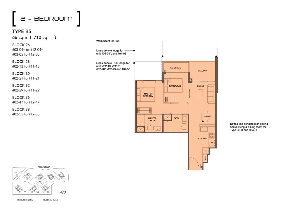 Leedon Green floor plan Type B5, 710 sqft, Bukit Timah, Singapore