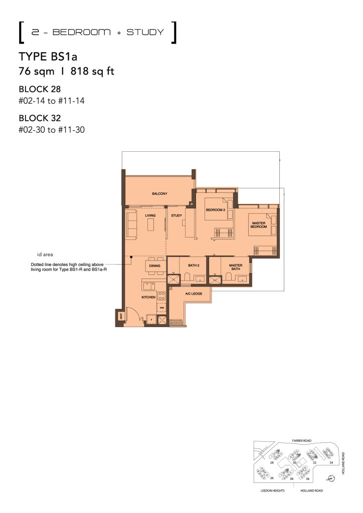 Leedon Green floor plan Type BS1, 818 sqft, Bukit Timah, Singapore