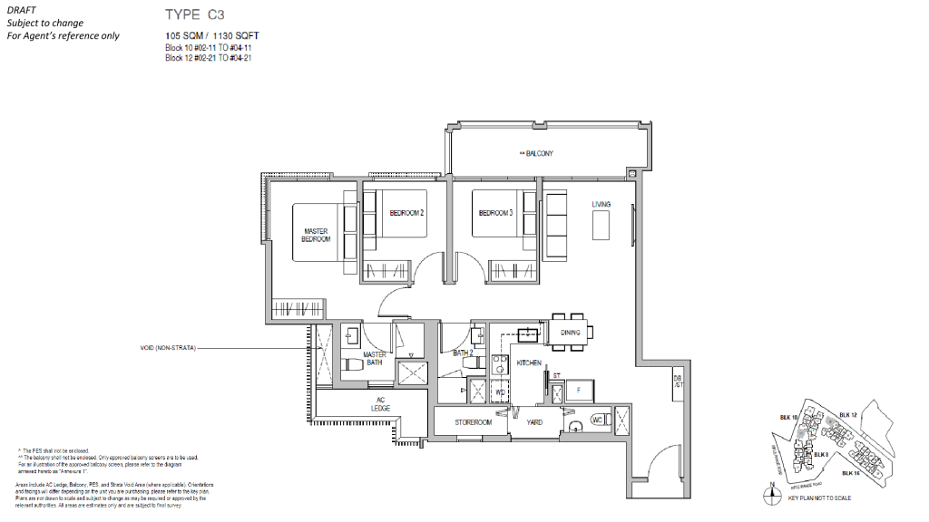 Mayfair Gardens floor plan Type C3, 1130 sqft, Bukit Timah, Singapore