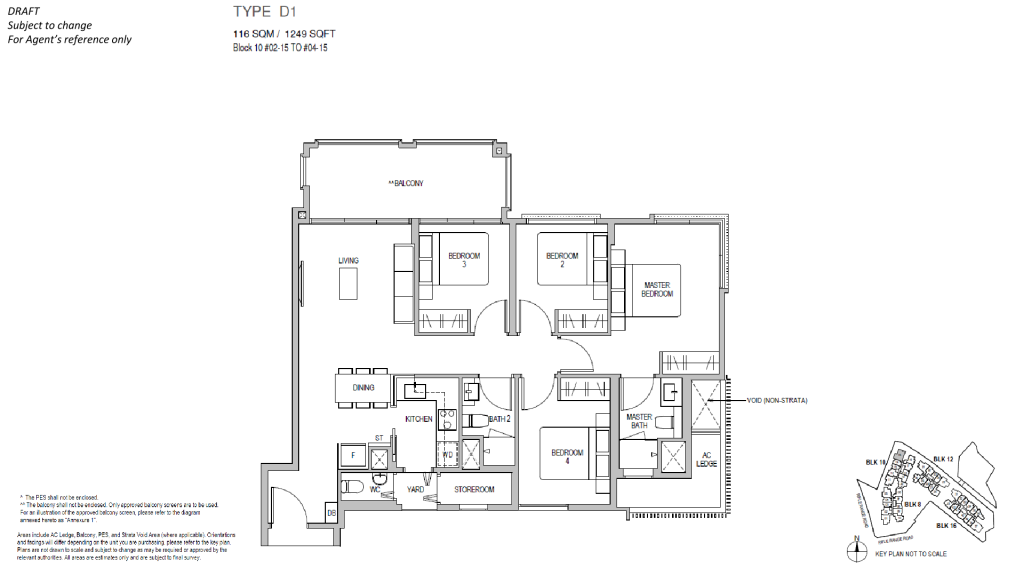 Mayfair Gardens floor plan Type D1, 1249 sqft, Bukit Timah, Singapore