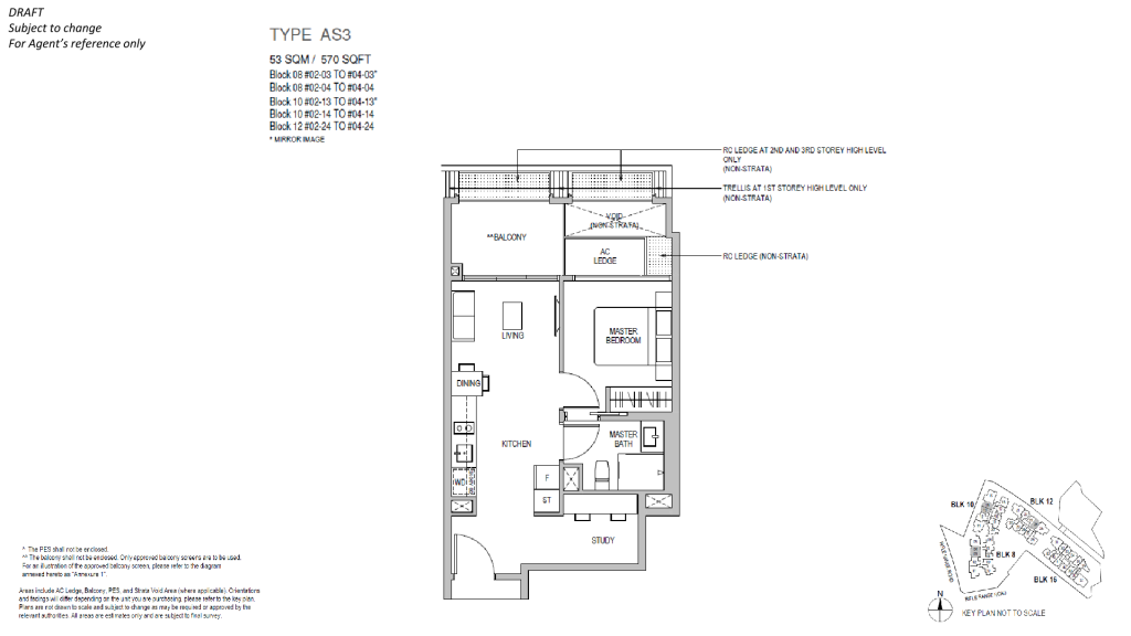 Mayfair Gardens floor plan Type AS3, 570 sqft, Bukit Timah, Singapore