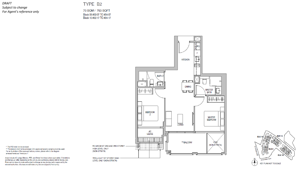 Mayfair Gardens floor plan Type B2, 753 sqft, Bukit Timah, Singapore
