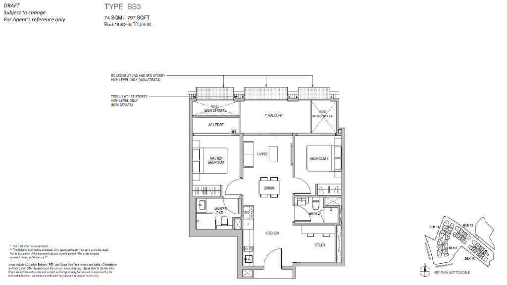 Mayfair Gardens floor plan Type BS3, 797 sqft, Bukit Timah, Singapore