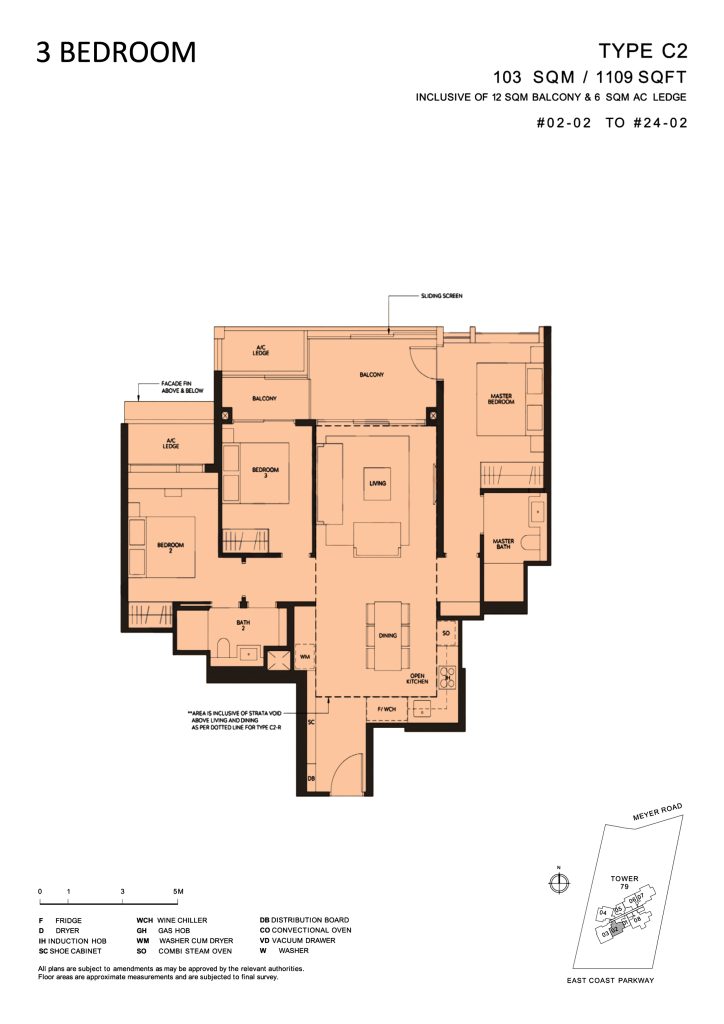 Meyer Mansion floor plan Type C2, 1109 sqft, Marine Parade, Singapore