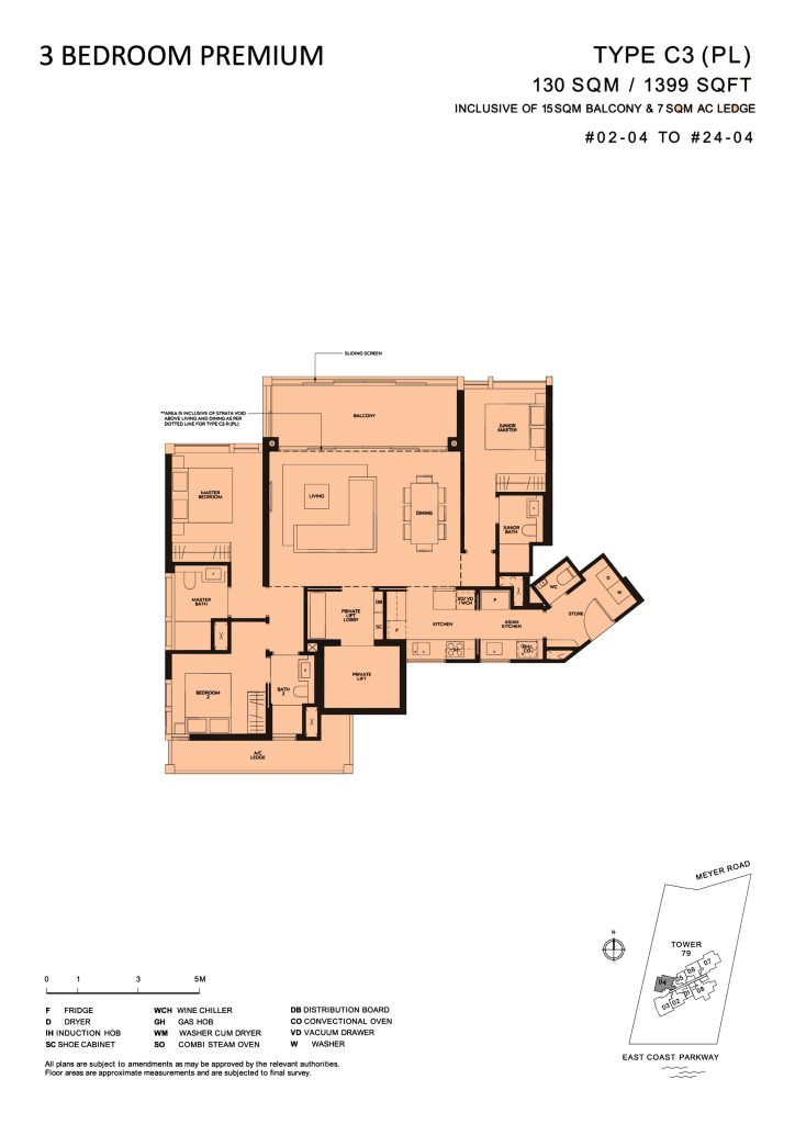 Meyer Mansion floor plan Type C3, 1399 sqft, Marine Parade, Singapore