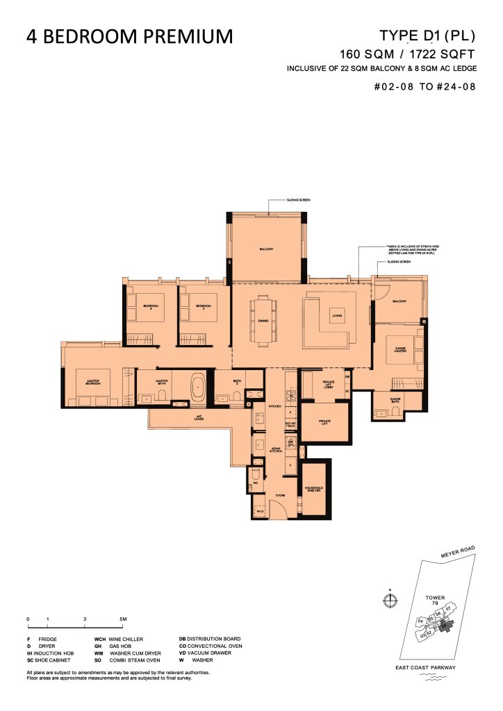 Meyer Mansion floor plan Type D1, 1722 sqft, Marine Parade, Singapore