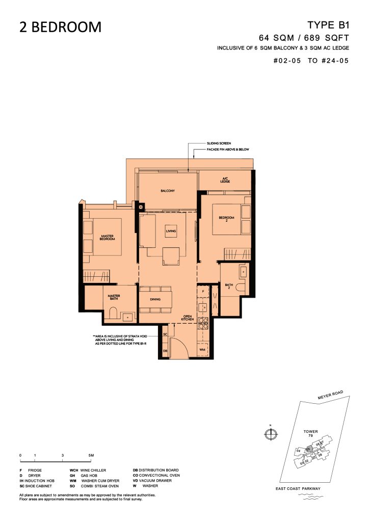 Meyer Mansion floor plan Type B1, 689 sqft, Marine Parade, Singapore