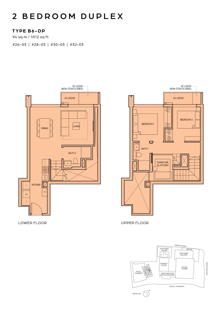 Midtown Bay floor plan Type B6-DP, 1012 sqft, Downtown Core, Singapore
