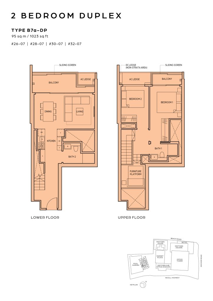Midtown Bay floor plan Type B7-DP, 1023 sqft, Downtown Core, Singapore