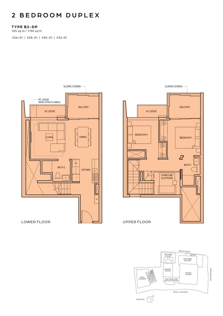 Midtown Bay floor plan Type B2-DP, 1130 sqft, Downtown Core, Singapore