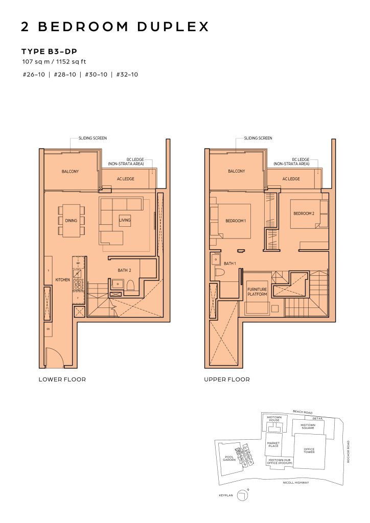 Midtown Bay floor plan Type B3-DP, 1152 sqft, Downtown Core, Singapore