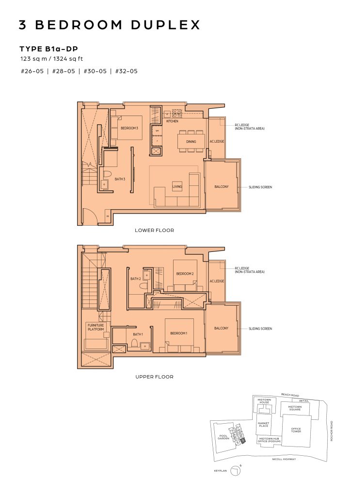 Midtown Bay floor plan Type B1A-DP, 1324 sqft, Downtown Core, Singapore
