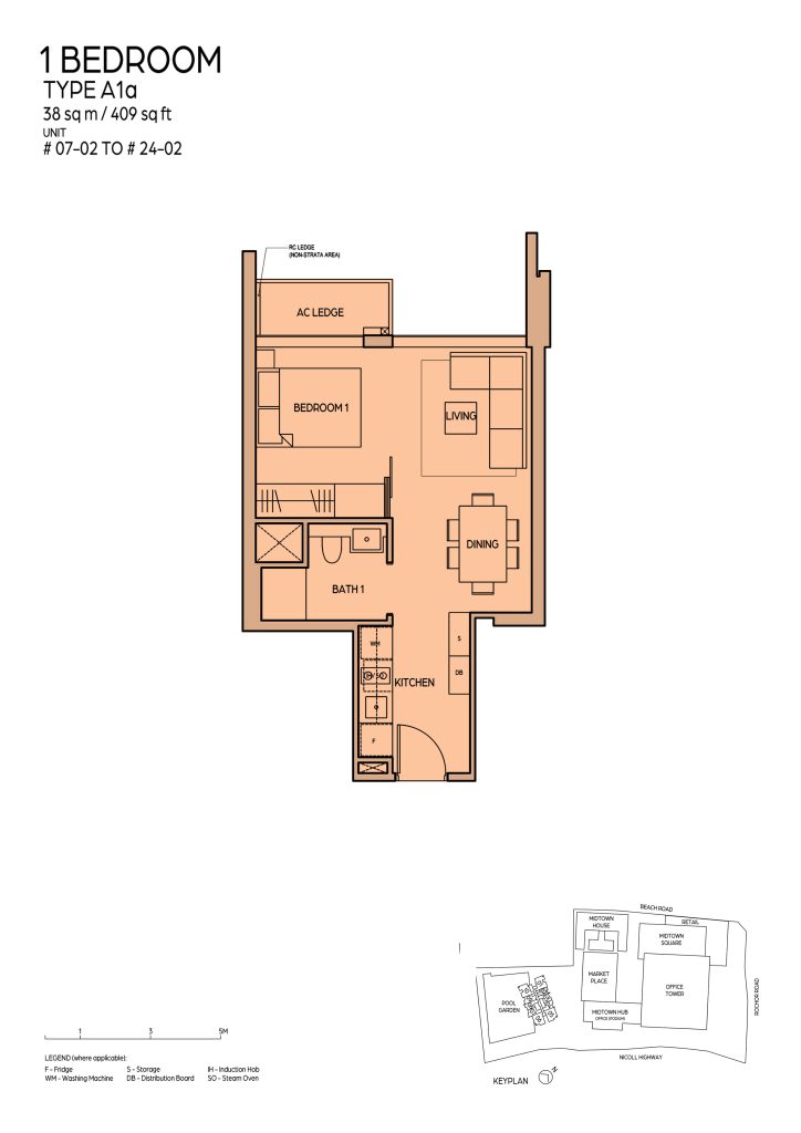 Midtown Bay floor plan Type A1A, 409 sqft, Downtown Core, Singapore