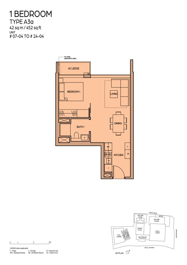 Midtown Bay floor plan Type A3A, 452 sqft, Downtown Core, Singapore