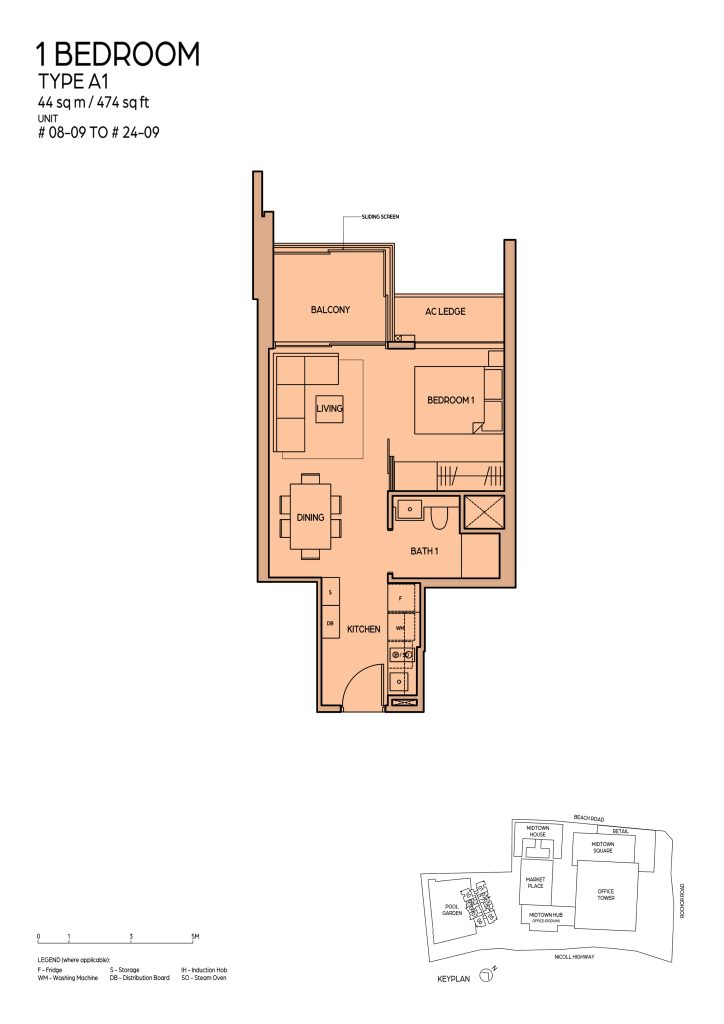 Midtown Bay floor plan Type A1, 474 sqft, Downtown Core, Singapore