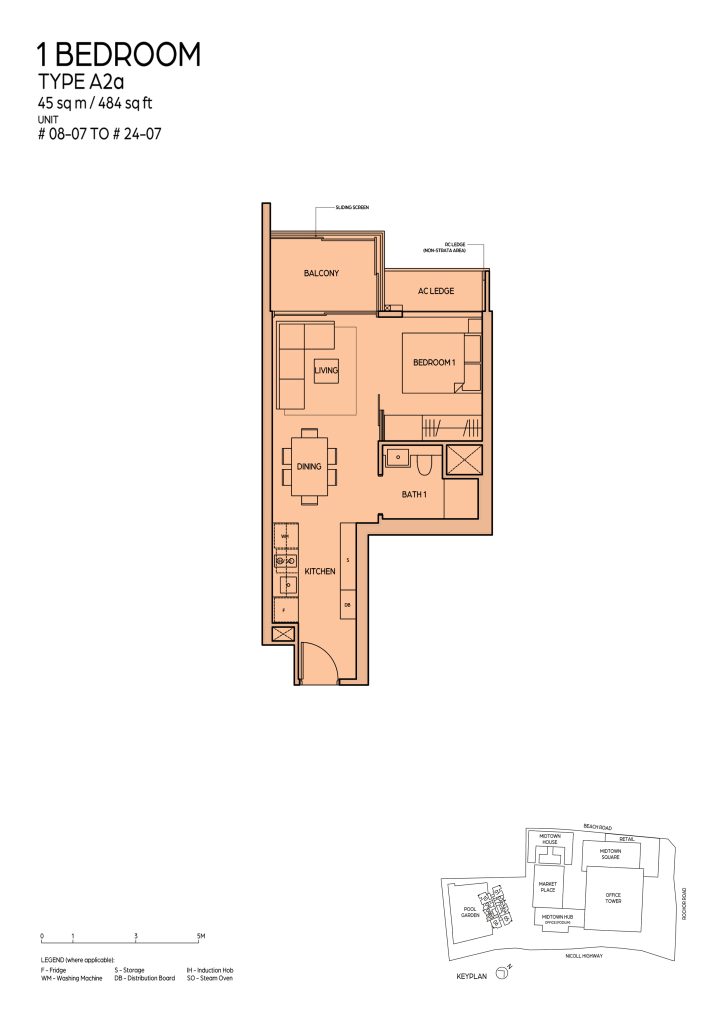 Midtown Bay floor plan Type A2A, 484 sqft, Downtown Core, Singapore