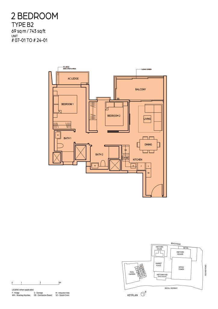 Midtown Bay floor plan Type B2, 743 sqft, Downtown Core, Singapore