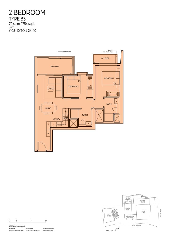 Midtown Bay floor plan Type B3, 754 sqft, Downtown Core, Singapore