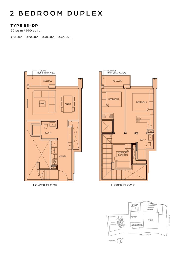 Midtown Bay floor plan Type B5-DP, 990 sqft, Downtown Core, Singapore