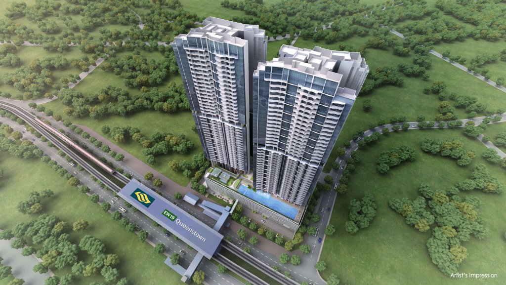 Queens Peak towers seen from above beside Queenstown MRT station, Queenstown, Singapore