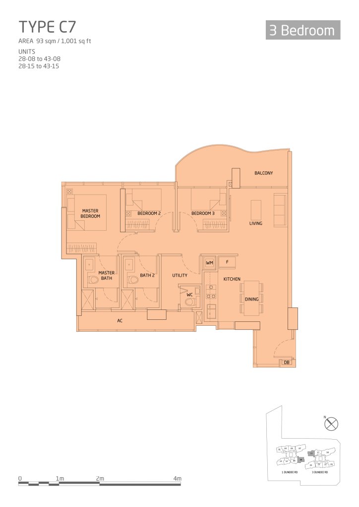 Queens Peak floor plan, 1001 sqft, Queenstown, Singapore