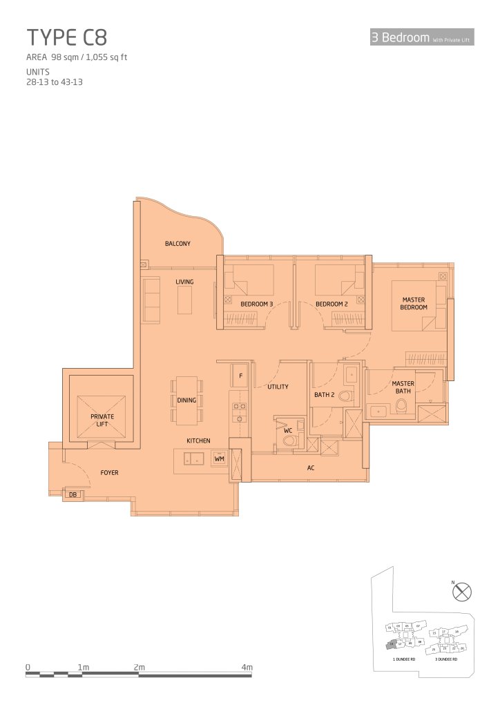 Queens Peak floor plan, 1055 sqft, Queenstown, Singapore