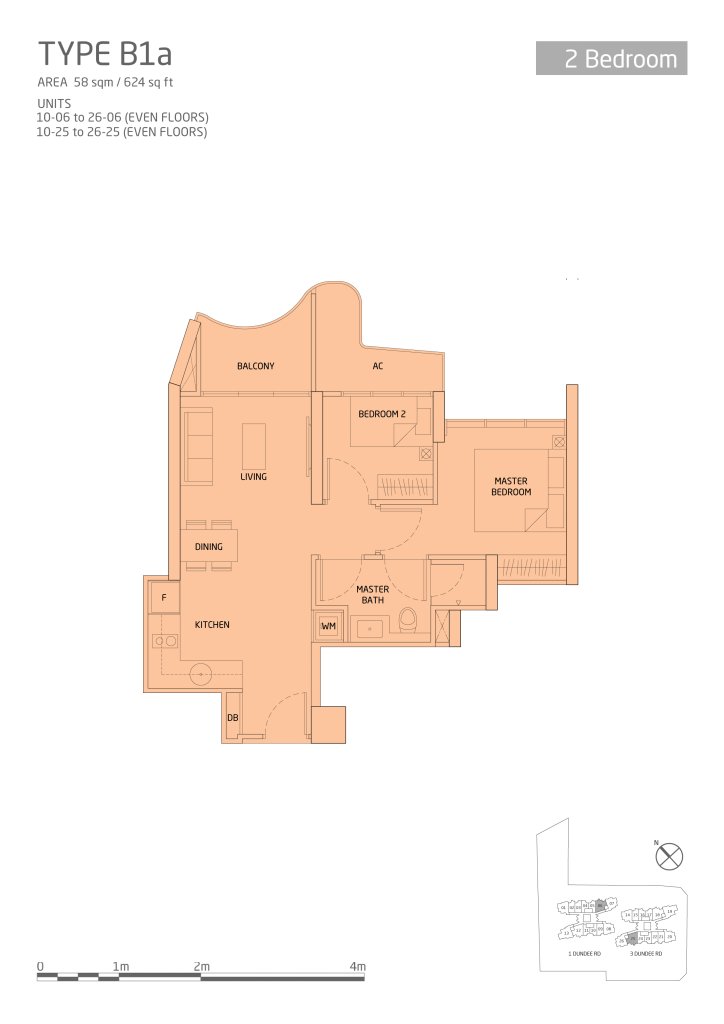 Queens Peak floor plan, 624 sqft, Queenstown, Singapore