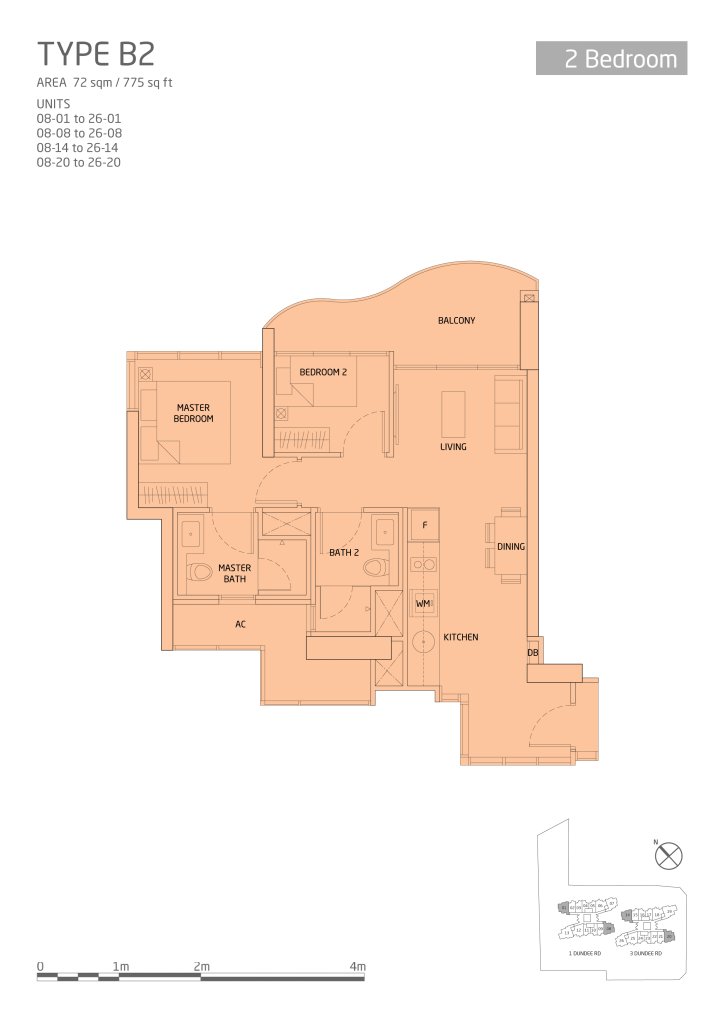 Queens Peak floor plan, 775 sqft, Queenstown, Singapore