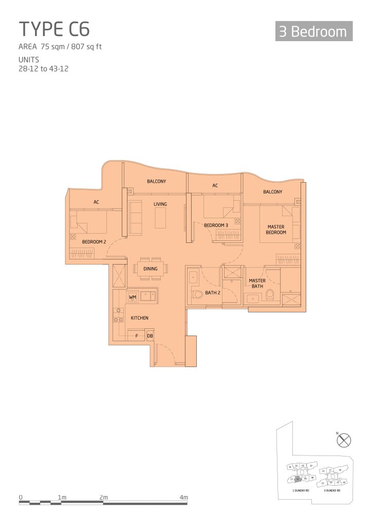 Queens Peak floor plan, 807 sqft, Queenstown, Singapore