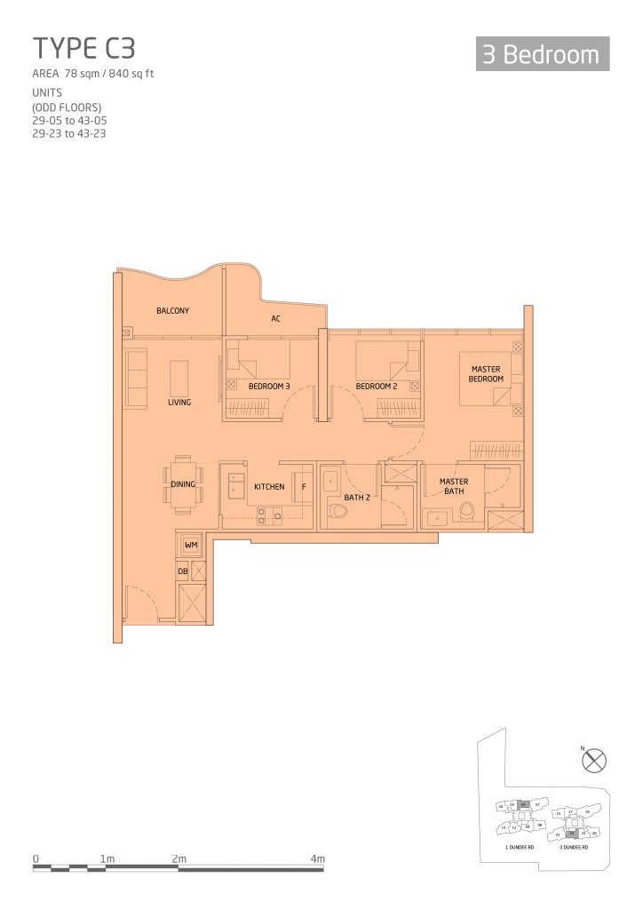 Queens Peak floor plan, 840 sqft, Queenstown, Singapore
