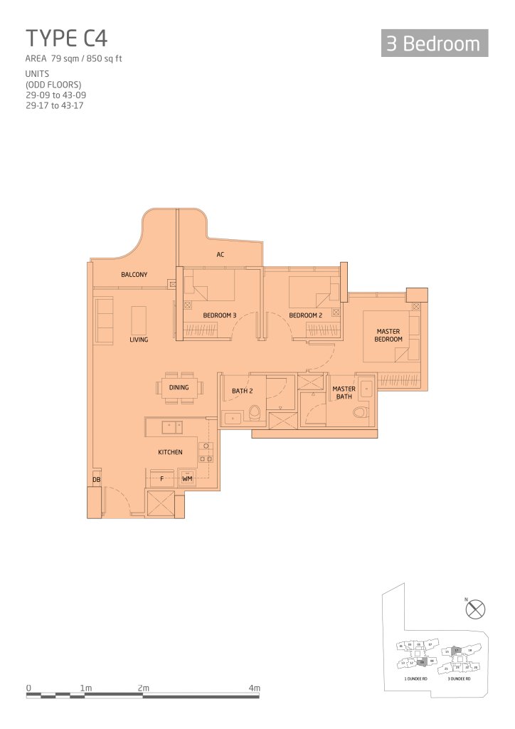 Queens Peak floor plan, 850 sqft, Queenstown, Singapore