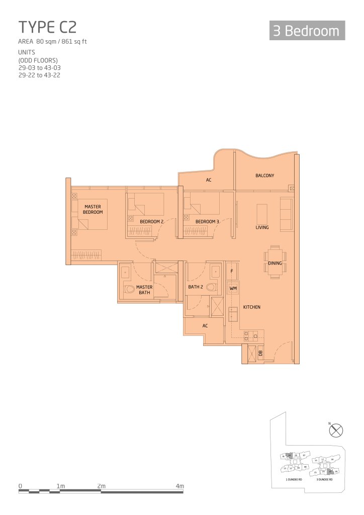 Queens Peak floor plan, 861 sqft, Queenstown, Singapore