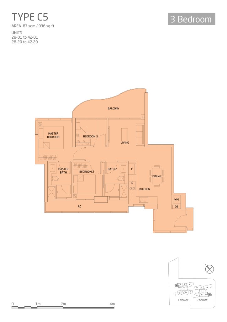 Queens Peak floor plan, 936 sqft, Queenstown, Singapore