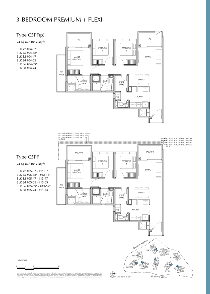 Sengkang Grand Residences floor plan Type C5, 1012 sqft, Sengkang, Singapore