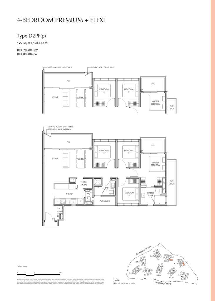 Sengkang Grand Residences floor plan Type D2P, 1313 sqft, Sengkang, Singapore