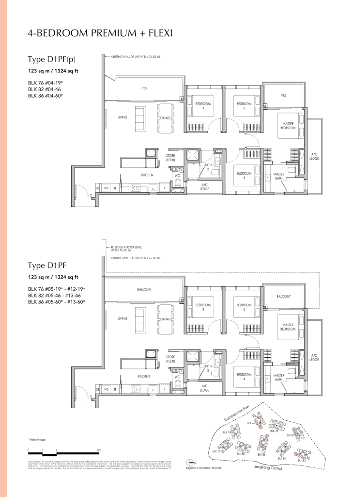 Sengkang Grand Residences floor plan Type D1, 1324 sqft, Sengkang, Singapore