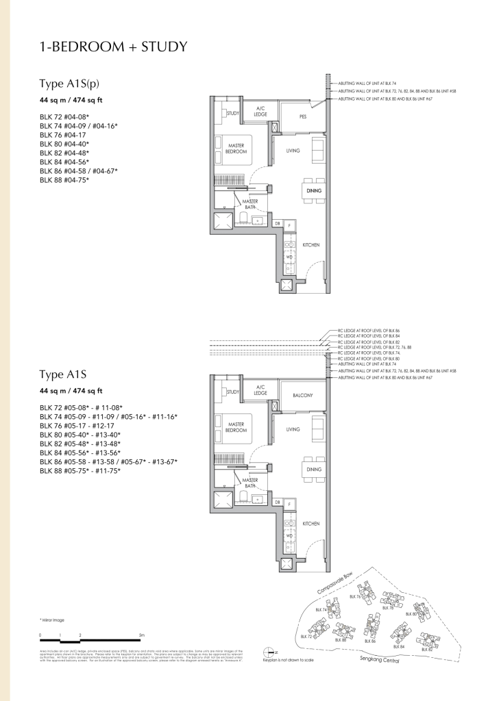 Sengkang Grand Residences floor plan Type AS1, 495 sqft, Sengkang, Singapore
