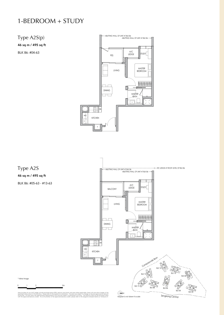Sengkang Grand Residences floor plan Type AS2, 495 sqft, Sengkang, Singapore