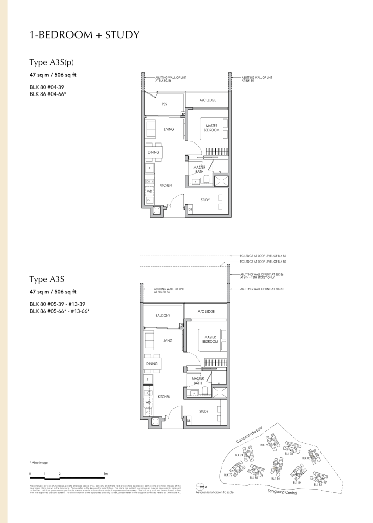 Sengkang Grand Residences floor plan Type AS3, 506 sqft, Sengkang, Singapore