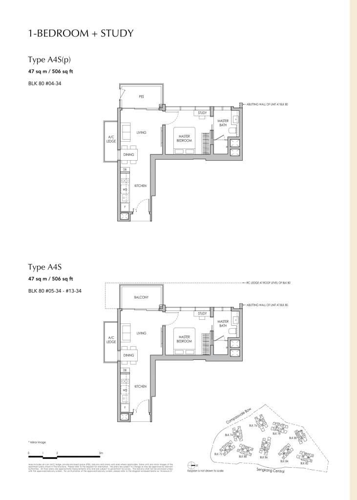 Sengkang Grand Residences floor plan Type AS4, 506 sqft, Sengkang, Singapore