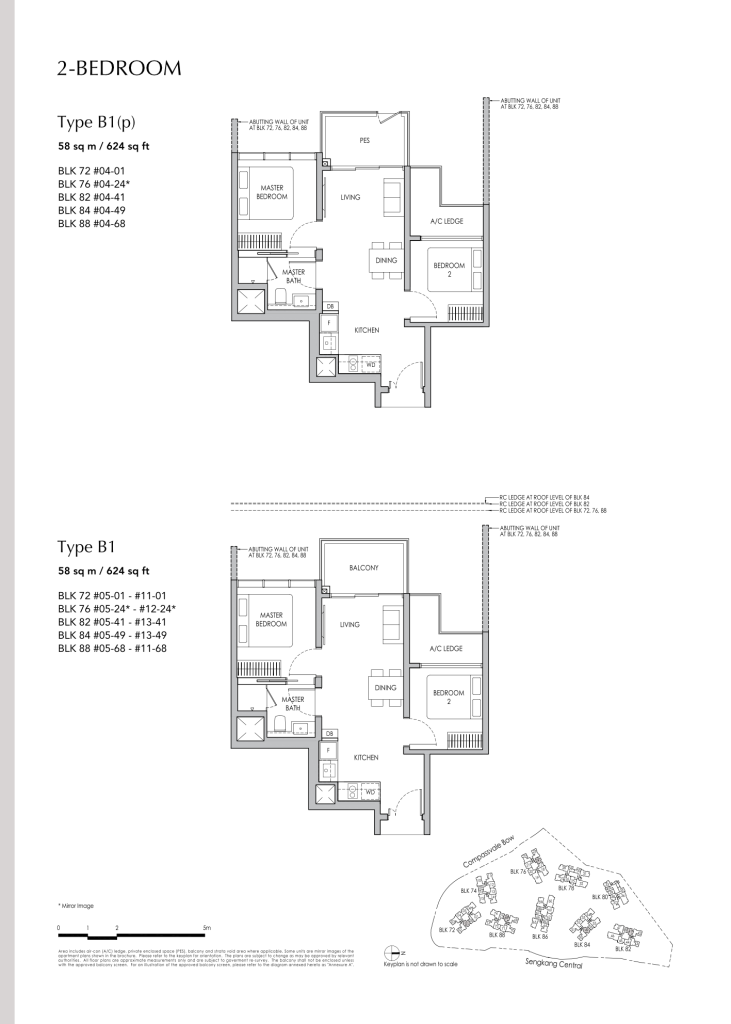 Sengkang Grand Residences floor plan Type B1, 624 sqft, Sengkang, Singapore