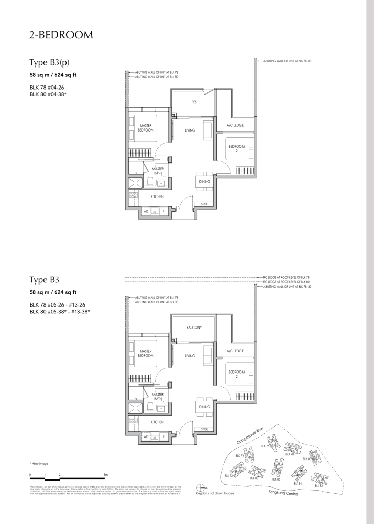 Sengkang Grand Residences floor plan Type B3, 624 sqft, Sengkang, Singapore